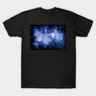 Watercolor Deep Blue Nebula and Stars T-Shirt